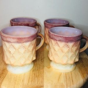 Set of four vintage Anchor Hocking Fire King milk glass coffee mugs EUC